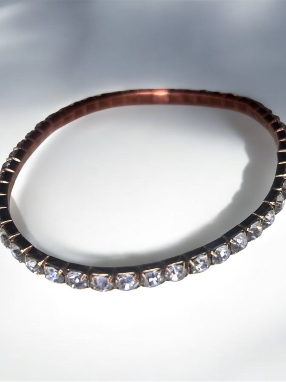 Vtg Crystal-Set Brass-tone Stretch Anklet